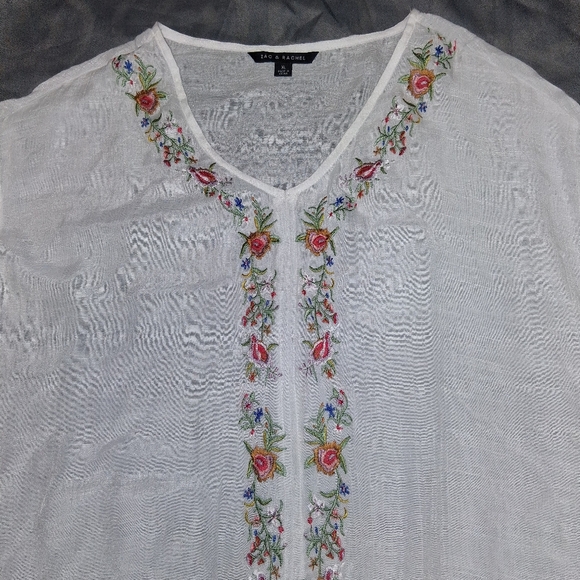 Zac & Rachel White Blouse with Floral Embroidery Bohemian Size XL - Picture 15 of 16